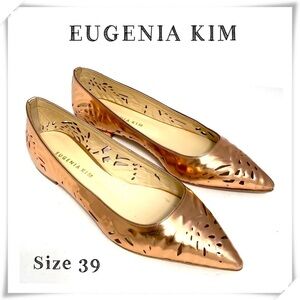 EUGENIA Kim Pointed Toe Rose Gold Patent Leather Ballet Flat Size 8.5 / 39 New